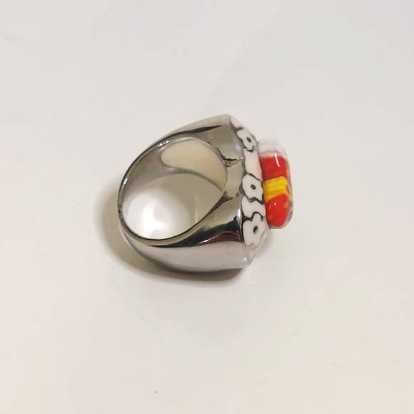 Raised Glass Heart Enamel Metal Statement Ring - Picture 4 of 10